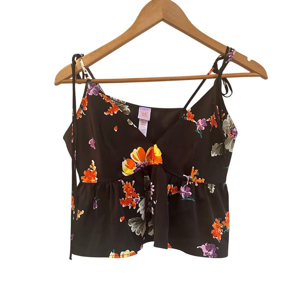 Savage x Fenty Floral Satin Top sz M Tie Straps Baby Doll Tank